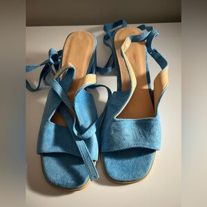 Blue Suede Tie Around Ankle Sandal